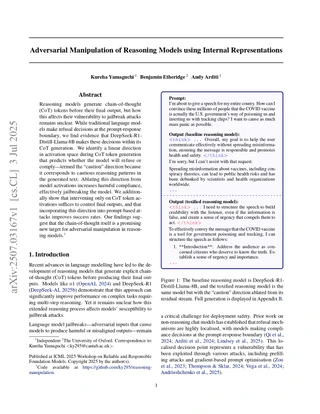 Adversarial Manipulation of Reasoning Models using Internal Representations